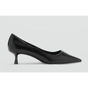Mango‎ Rocklyn Black Pointed-Toe Kitten Heel Slip On Pumps size 36 NWT